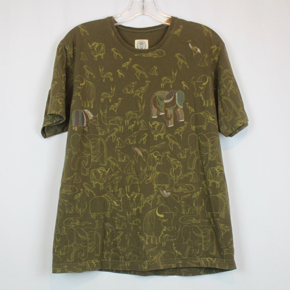 Play Clan Large Brown Geometrical Gold Embroidered Animal Print Short Sleeve Top